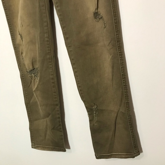 Free People Destructed Distressed Button Fly Jeans Green Tan Size 0 - Picture 5 of 10